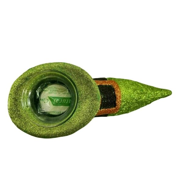 Halloween Witchs Boot Tealight Candleholder Green Black Orange Glitter Swirl New - Picture 5 of 7